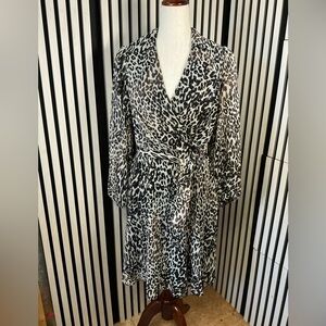 DKNY Black and White Animal Print Long Sleeve Dress, Sz 8
